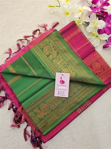 Green with Magenta Pink Chinnalampattu Velthari Design Border Saree ...