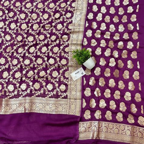 Purple Handloom Georgette Silk Banarasi Suit – Mohsin Textiles
