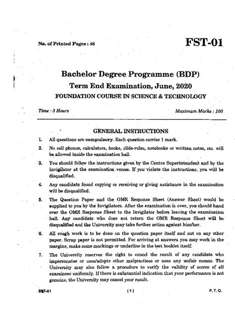 FST-01 - Fst - No. of Printed Pages ; 48 FST- Bachelor Degree Programme ...