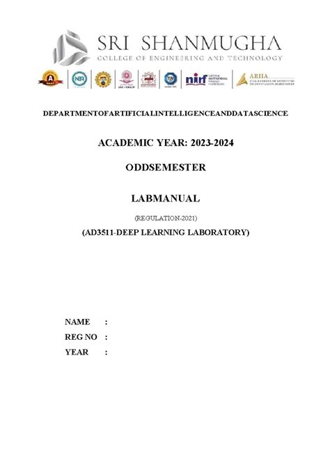 AD3511 Deep Learning Lab Manual - Experiments & Implementation Guide ...