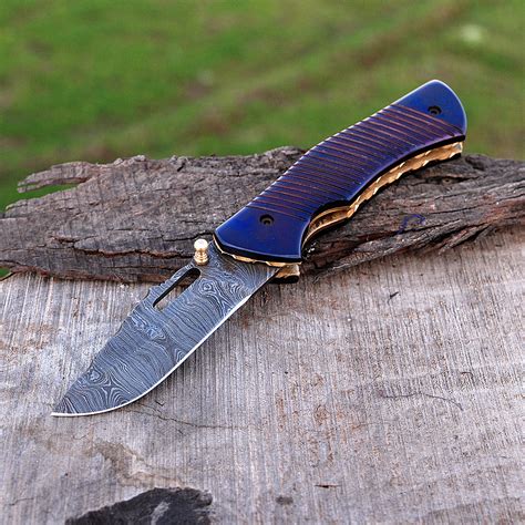 Damascus Folding Knife Handmade // 2694 - Black Forge Knives - Touch of ...