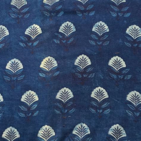 Pure Cotton Indigo With Leaf Plant Hand Block Print Fabric – Sanskruti