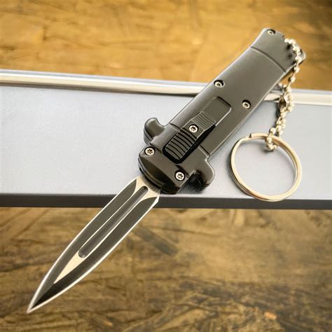Black Mini Stiletto OTF Knife Keychain | BLADE ADDICT