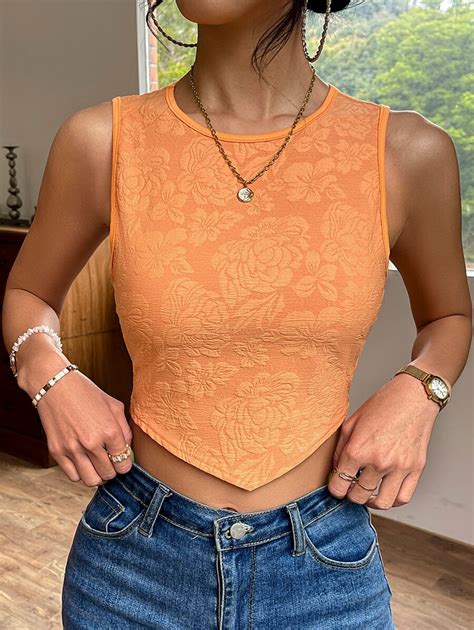 SHEIN MOOSTA Floral Jacquard Asymmetrical Hem Tank Top | SHEIN USA