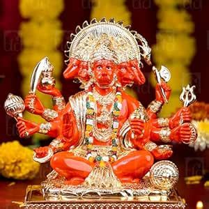 Buy Dev Darbaar 3.5 Inch Gold Plated Panchmukhi Hanuman Idol Murti ...