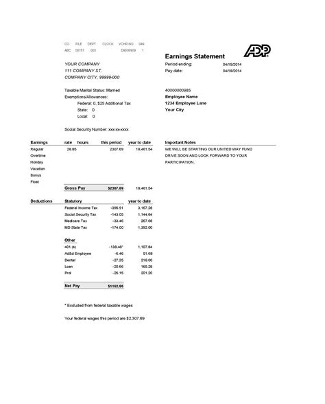 Adp Check Stub Example
