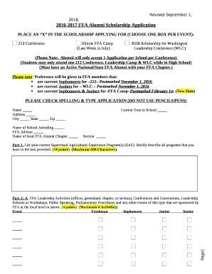 2016-2017 FFA Alumni Scholarship Application Doc Template | pdfFiller