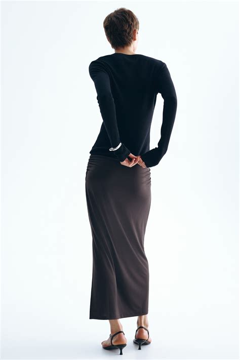 Women's Dark brown Draped midi skirt | H&M IN