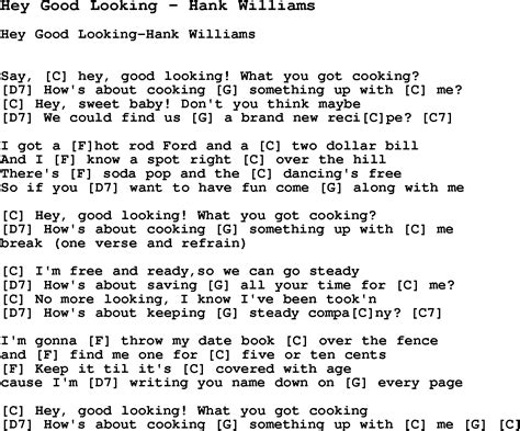 Song Hey Good Looking by Hank Williams, song lyric for vocal ...
