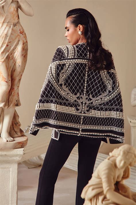 Pearl Embellished Black Cape – Zabella