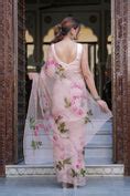 Hand Painted Dicentra Flower Organza Saree – Sanjoni