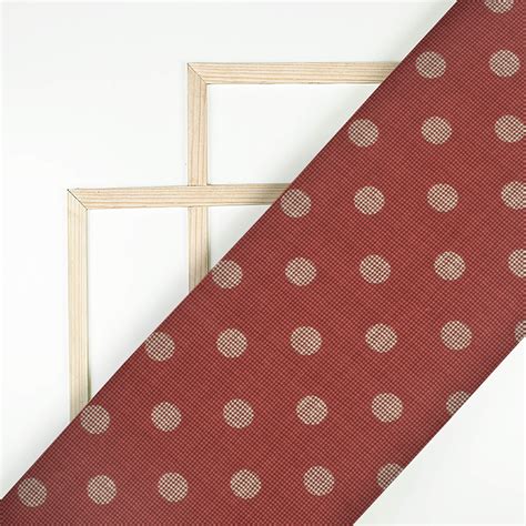 Maroon Polka Dots Pattern Digital Print Moss Crepe Fabric – Fabcurate