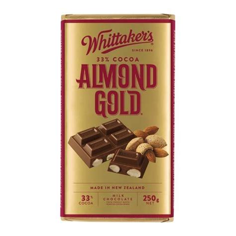 Whittaker"s 33% Cocoa Almond Gold Milk Chocolate Bar (250 G) : Amazon ...