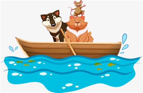 矢量手绘坐小船的动物素材图片免费下载_高清卡通手绘psd_千库网(图片编号7658471)