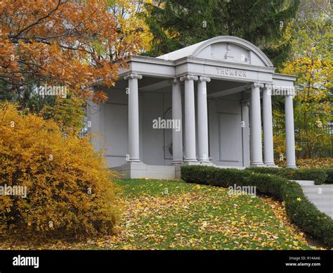 Thomson family mausoleum, Mount Pleasant Cemetery in Toronto with fall ...