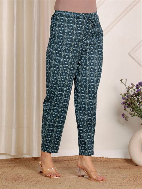 Buy Embroidered Soft Cotton Floral Straight Teal Kurta, Trousers ...
