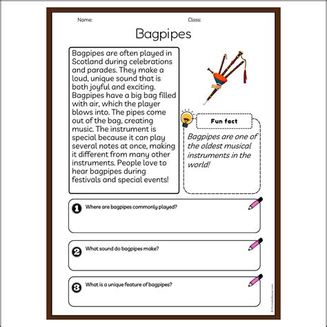 Bagpipes | Reading Passage Comprehension Questions Writing Facts Works ...