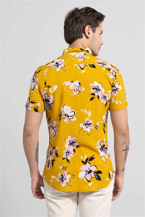 Buy Men's Garden Viola Mustard Yellow Shirt Online | SNITCH