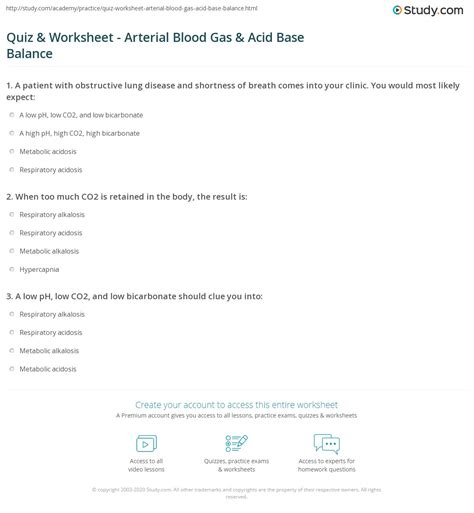 Quiz & Worksheet - Arterial Blood Gas & Acid Base Balance | Study.com