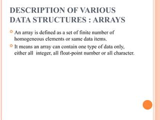 Description of Various Data Structures Array Code with Harry 的图像结果