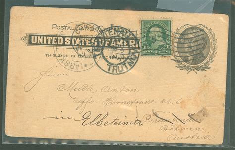 US UX14 1899 uprated postal card to Bohemia, forwarded | United States ...