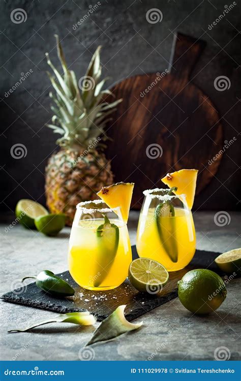 Spicy Pineapple Margarita Cocktail with Jalapeno and Lime. Mexican ...