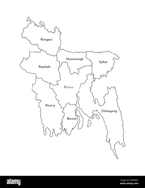 Vector isolated illustration of simplified administrative map of Bangladesh. Borders and names ...