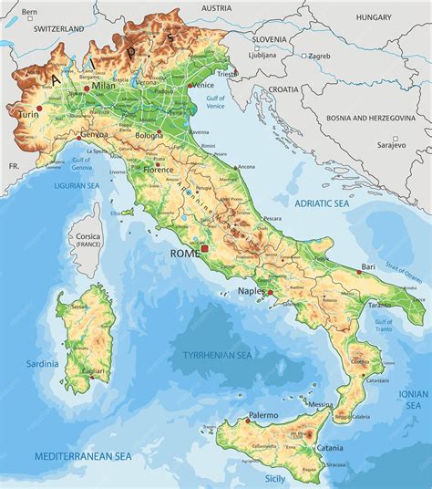 Premium Vector | High detailed Italy physical map with labeling
