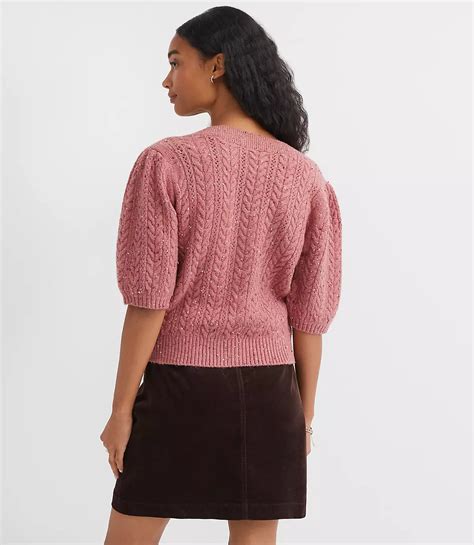 Flecked Stitchy Puff Sleeve Cardigan