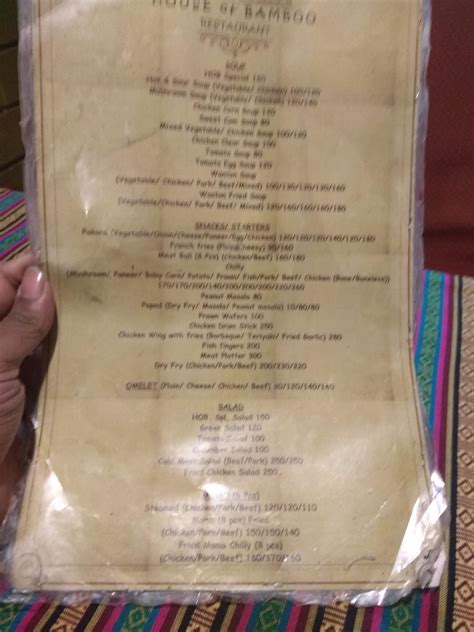 Menu at House Of Bamboo Restaurant, Gangtok