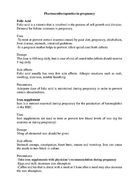 Drug 5 - Obg - Pharmacotherapeutics in pregnancy Folic Acid Folic acid ...
