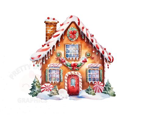 Gingerbread House Clipart, PNG Digital Download File, Watercolor ...