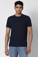 Van Heusen Denim Labs Printed T-Shirts, Men Navy Textured Crew Neck T ...