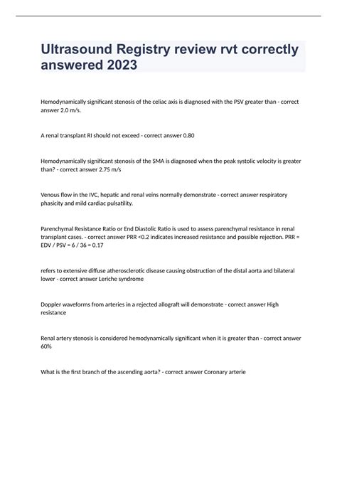 Ultrasound Registry review rvt correctly answered 2023 - Vascular ...
