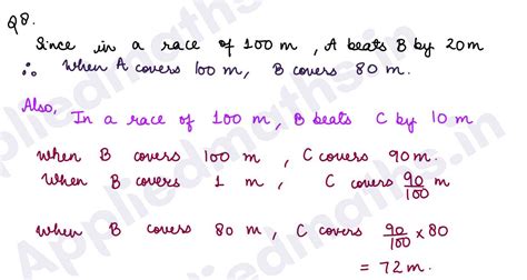 Q8. In a 100 m race, A can beat B by 20 m and B can beat C by 10 m. In ...
