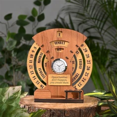 GKD Calendar of lifetime Calendar with Desk Organizer and Clock wooden ...