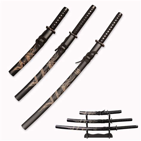 Buy Handmade Japanese Katana 3-Piece Set with Display Stand, Carbon ...