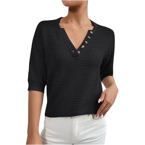 qolati Womens Crochet Summer Tops 2024 Fashion 3/4 Sleeve Button Down ...