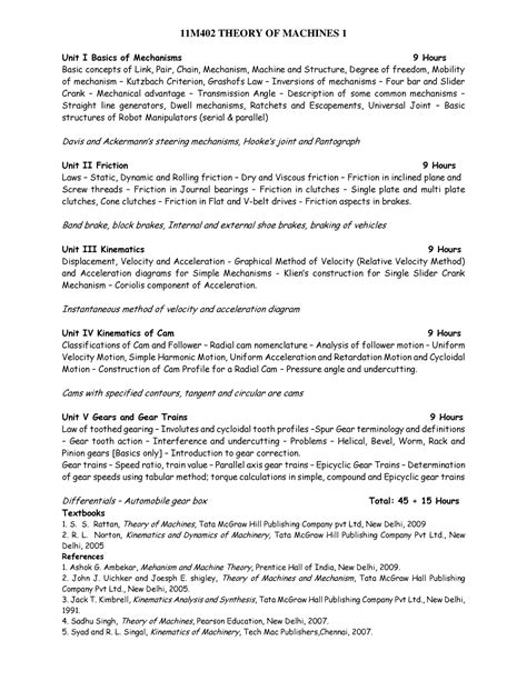 Mechanical engineering - 11M402 THEORY OF MACHINES 1 Unit I Basics of ...