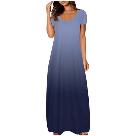 Women's Casual Dresses Summer Gradient Round Neck Short Sleeve Maxi ...