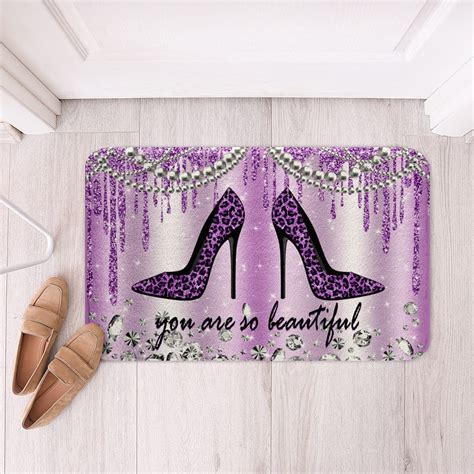 ABOAKRL Purple Leopard Non Slip Bath Mat Pearls Diamond Glitter ...
