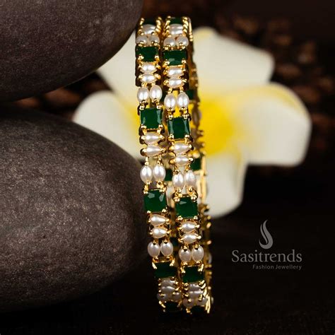Pearl Multi-Row 24K Micro Gold Plated Bangles for Women – Sasitrends