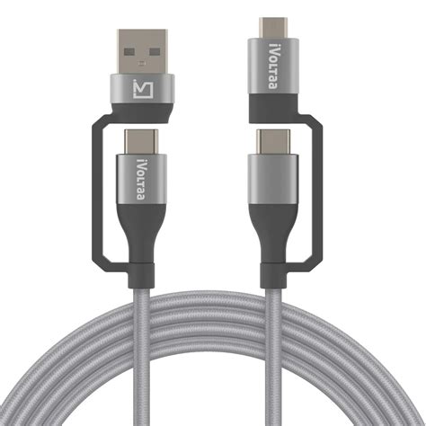 iVoltaa 4in1 PD 60W Type C/USB A to Type C/Micro USB Cable - (3.3 Feet