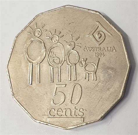 AUSTRALIA 1994 . FIFTY CENTS COIN . VARIETY . WIDE DATE