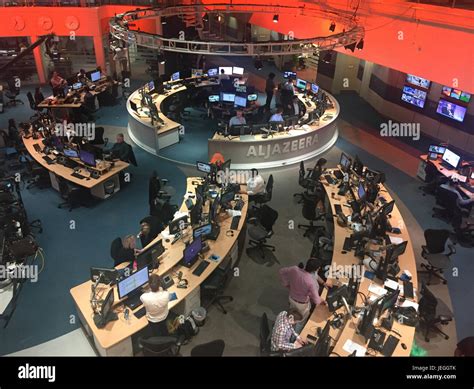 Doha, Qatar. 21st June, 2017. Picture of the newsroom of the Aljazeera news station in the ...