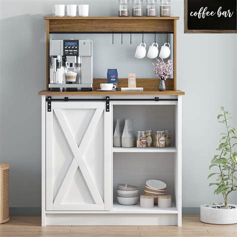 Amazon.com: Coffee Bar Cabinet with Storage, 47” White Coffee Station ...