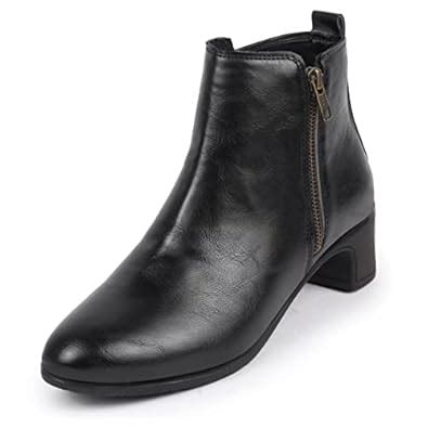 Buy FAUSTO FST KI-260 BLACK-34 Women's Black Mid Top Flared Heel Side ...