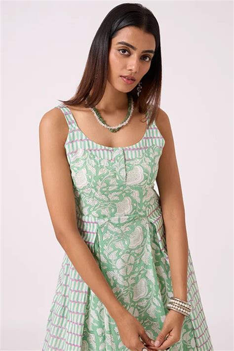 Okhai "Spring" Hand Block Printed Pure Cotton Sleeveless Dress – Okhaistore