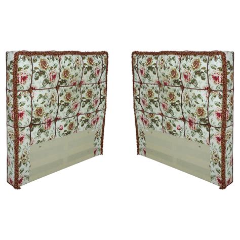 Pair of Tufted Linen Twin Headboards at 1stDibs