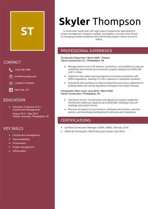 Image result for Construction Worker Resume Examples